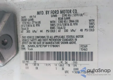 2015 Ford Transit Connect Xl z USA, uszkodzony, nr VIN NM0LS7E70F1178061